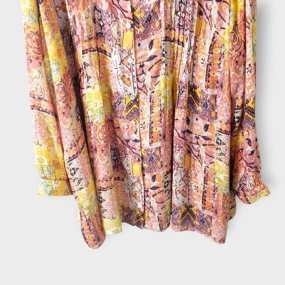 Jane + Delancey 3X Pink Abstract Pleated Button Up Shirt Artsy Lagen Colorful - Picture 4 of 12